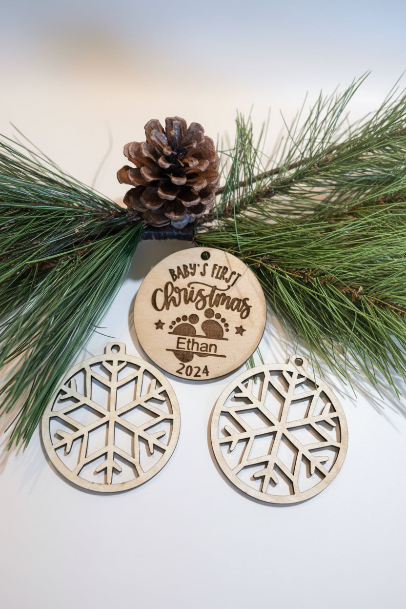 Personalized Wooden Laser Engraved Baby's First Christmas Ornament