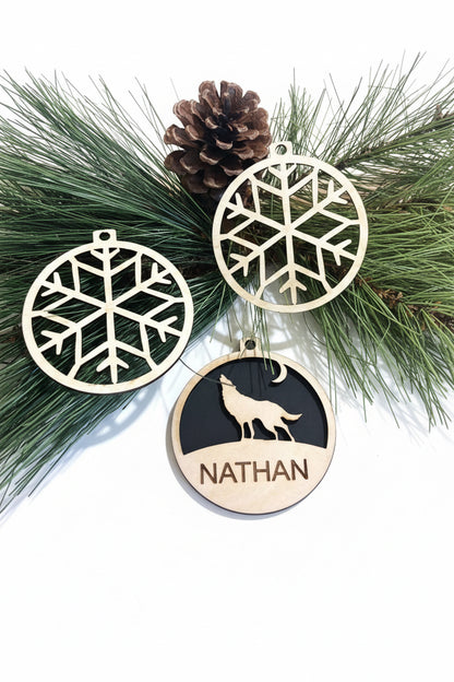 Custom Woodland Silhouette Christmas Ornament Set Set of 3