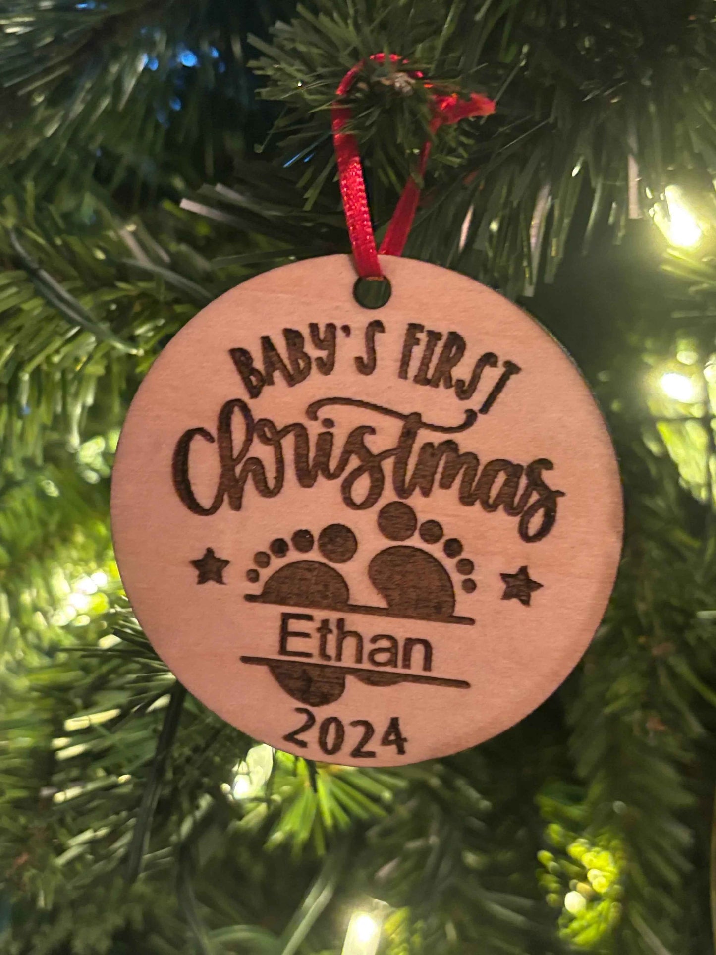 Personalized Wooden Laser Engraved Baby's First Christmas Ornament