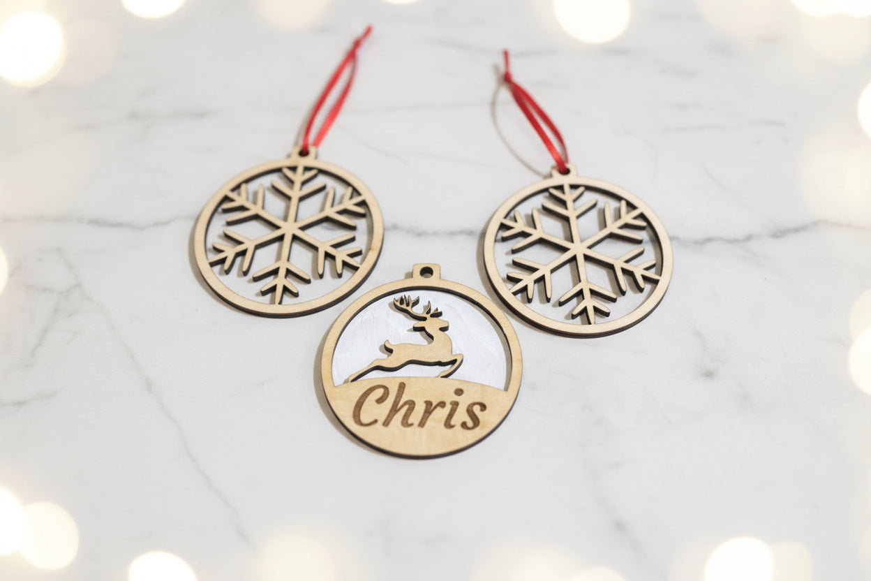 Custom Woodland Silhouette Christmas Ornament Set Set of 3