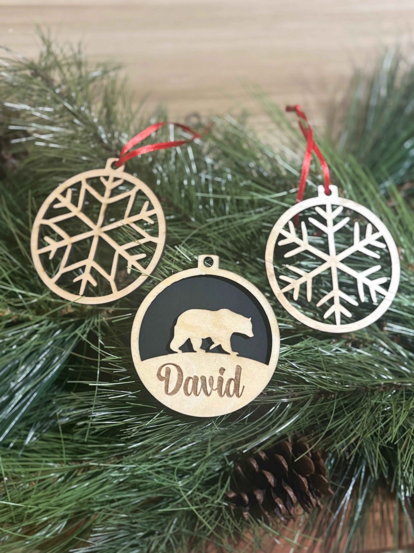 Custom Woodland Silhouette Christmas Ornament Set Set of 3