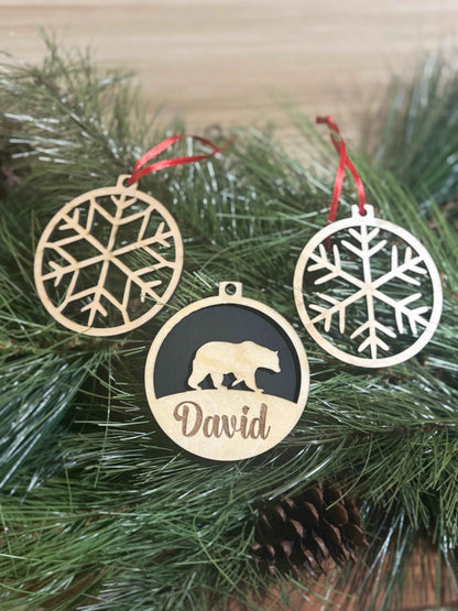 Custom Woodland Silhouette Christmas Ornament Set Set of 3