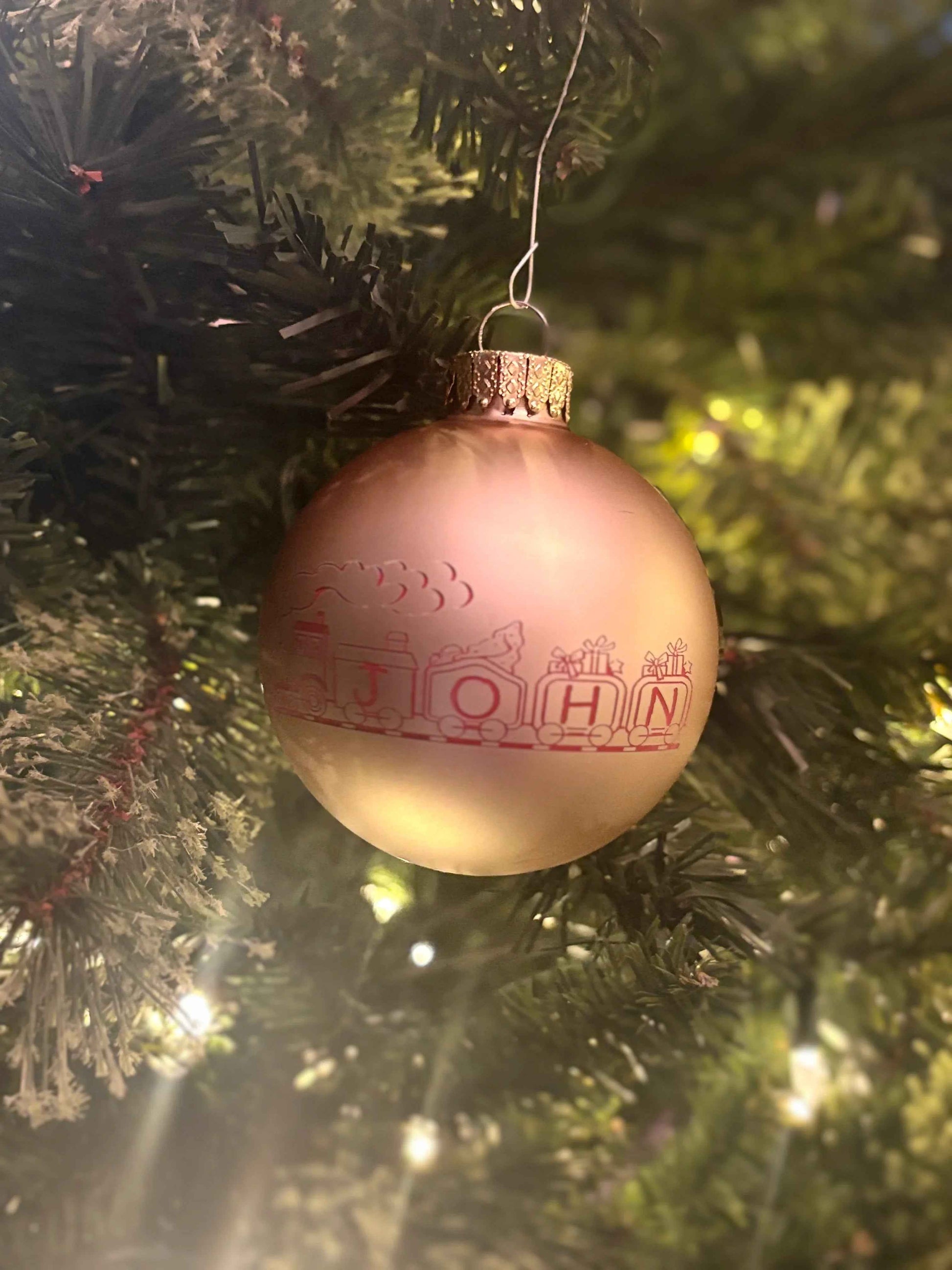 Laser Engraved Personalized Glass Train Christmas Ornaments