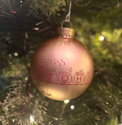 Laser Engraved Personalized Glass Train Christmas Ornaments