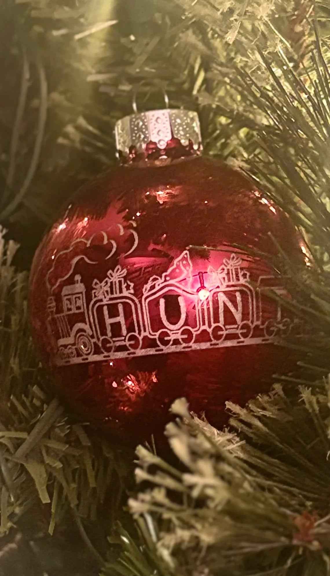 Laser Engraved Personalized Glass Train Christmas Ornaments