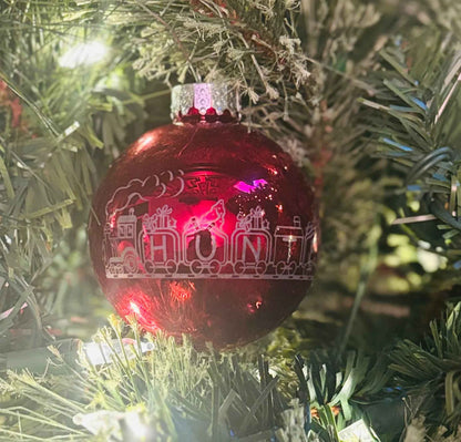 Laser Engraved Personalized Glass Train Christmas Ornaments