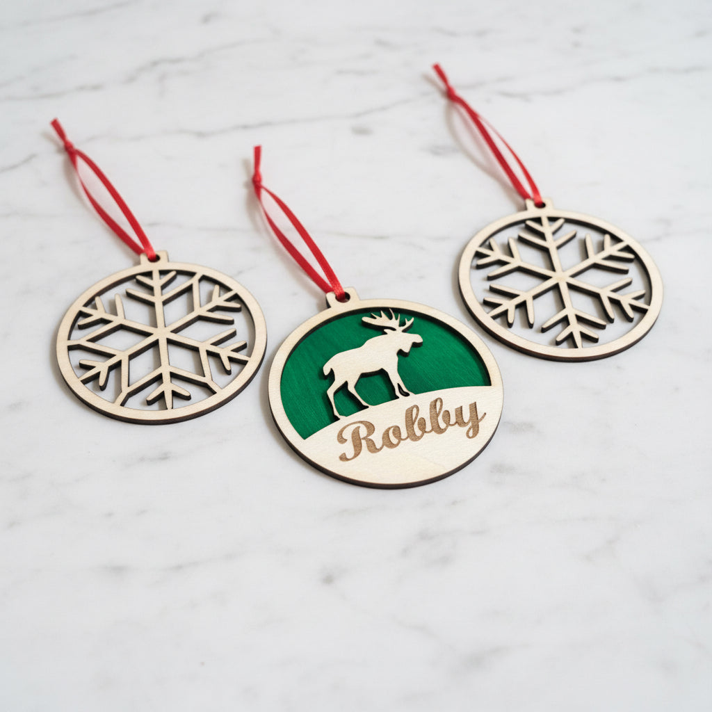 Custom Woodland Silhouette Christmas Ornament Set Set of 3