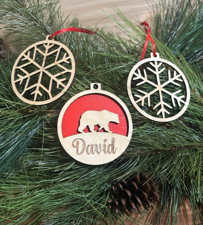 Custom Woodland Silhouette Christmas Ornament Set Set of 3