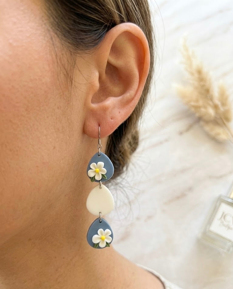 Floral Teardrop Three-Tiered Dangle Earrings