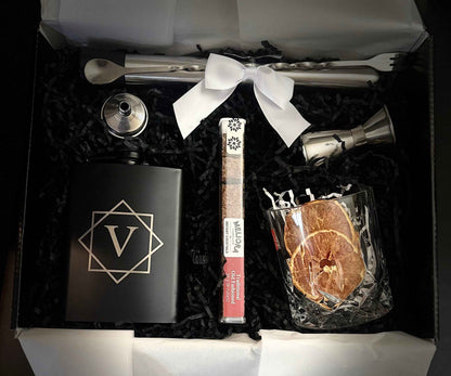 Personalized Whiskey Flask & Crystal Cocktail Gift Set