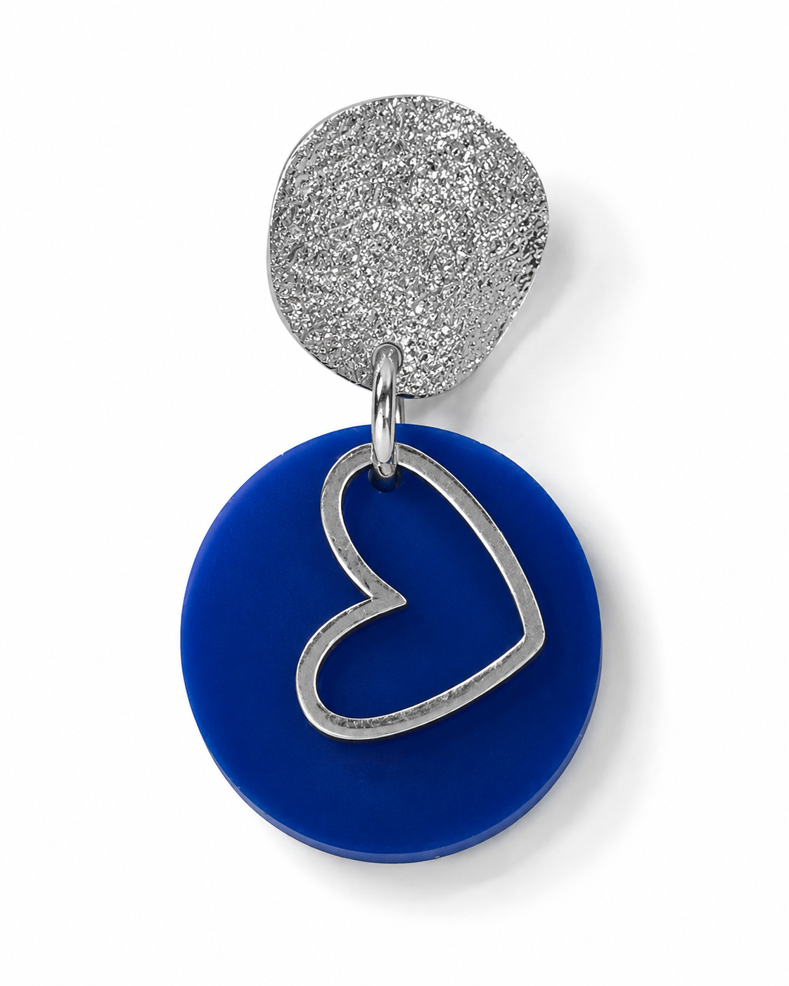 Cobalt Heart & Textured Silver Drop Earrings