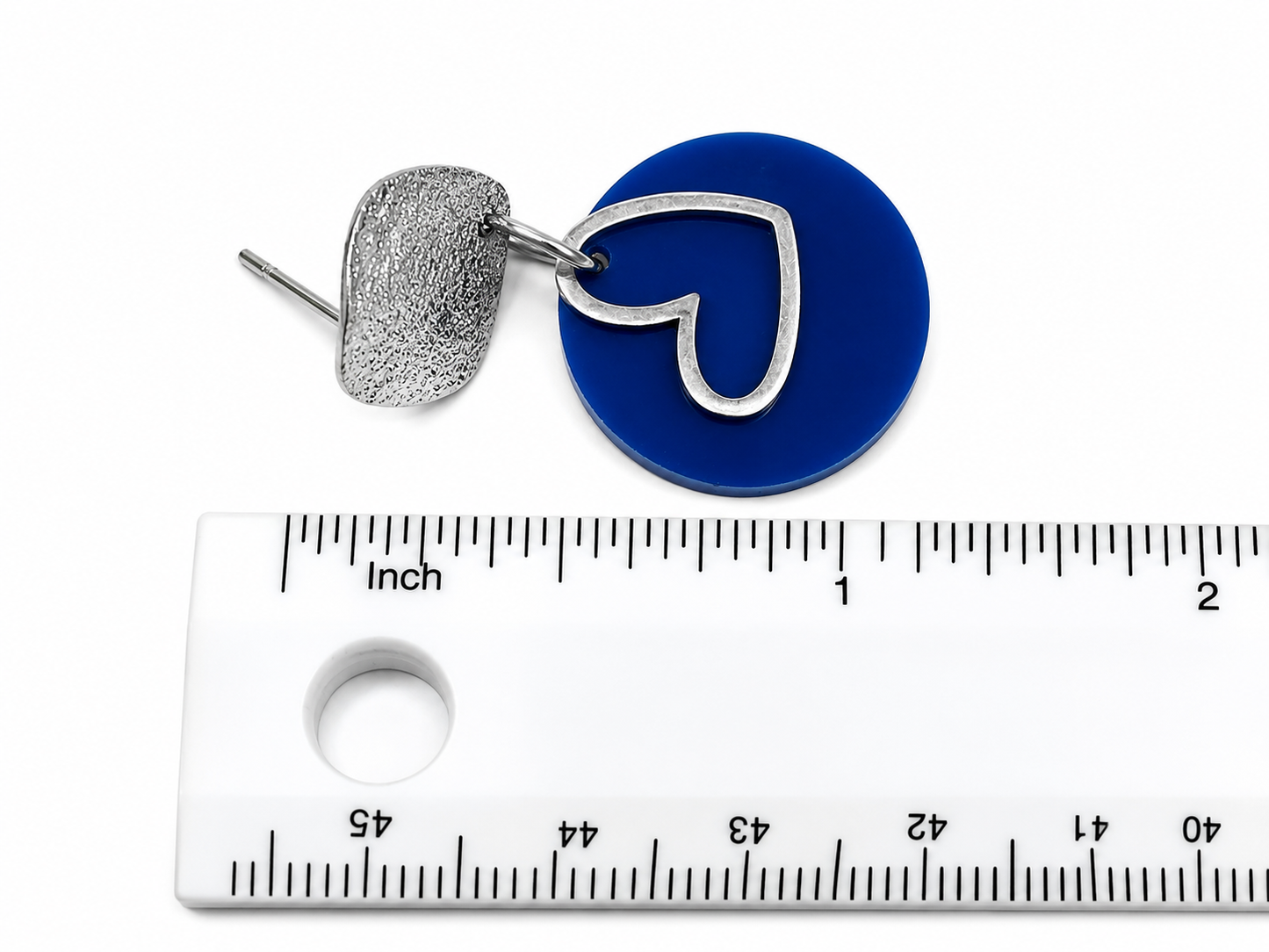 Cobalt Heart & Textured Silver Drop Earrings