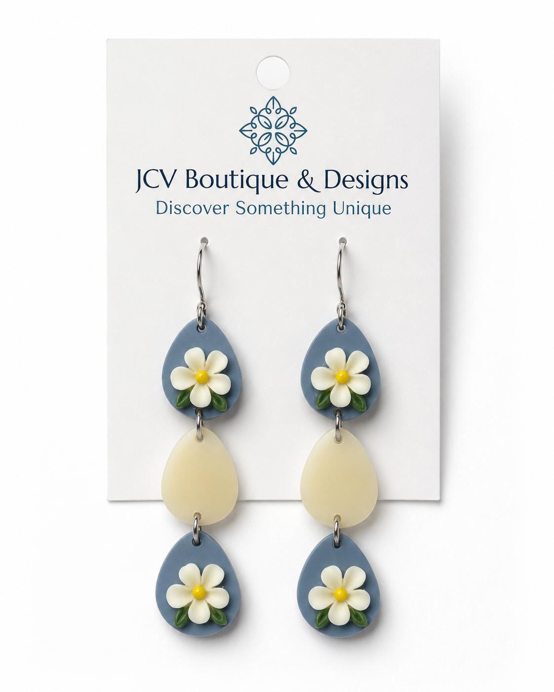 Floral Teardrop Three-Tiered Dangle Earrings