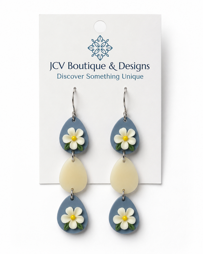 Floral Teardrop Three-Tiered Dangle Earrings