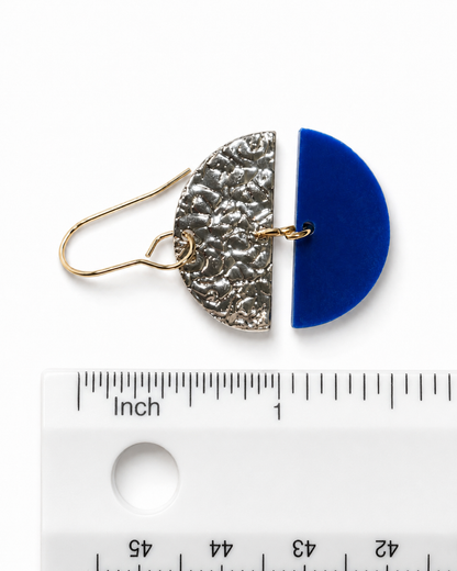 Hammered Gold & Cobalt Blue Crescent Dangle Earrings
