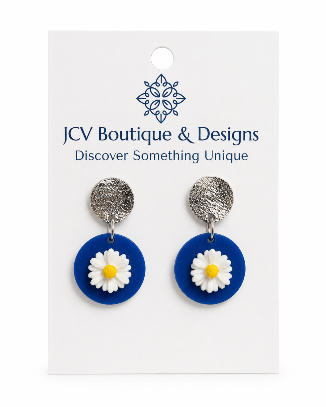 Blue Daisy Laser-Cut Acrylic Dangle Post Earrings