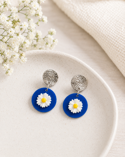 Blue Daisy Laser-Cut Acrylic Dangle Post Earrings