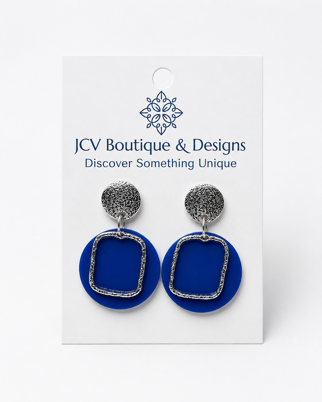 Royal Blue Silver Frame Dangle Earrings