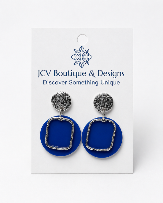 Royal Blue Silver Frame Dangle Earrings