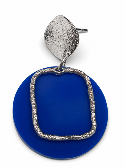 Royal Blue Silver Frame Dangle Earrings