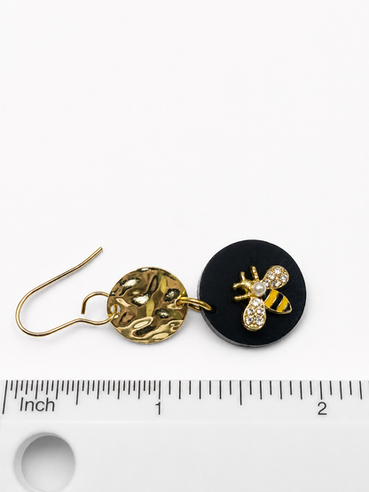 Golden Honeybee Black Acrylic Dangle Earrings