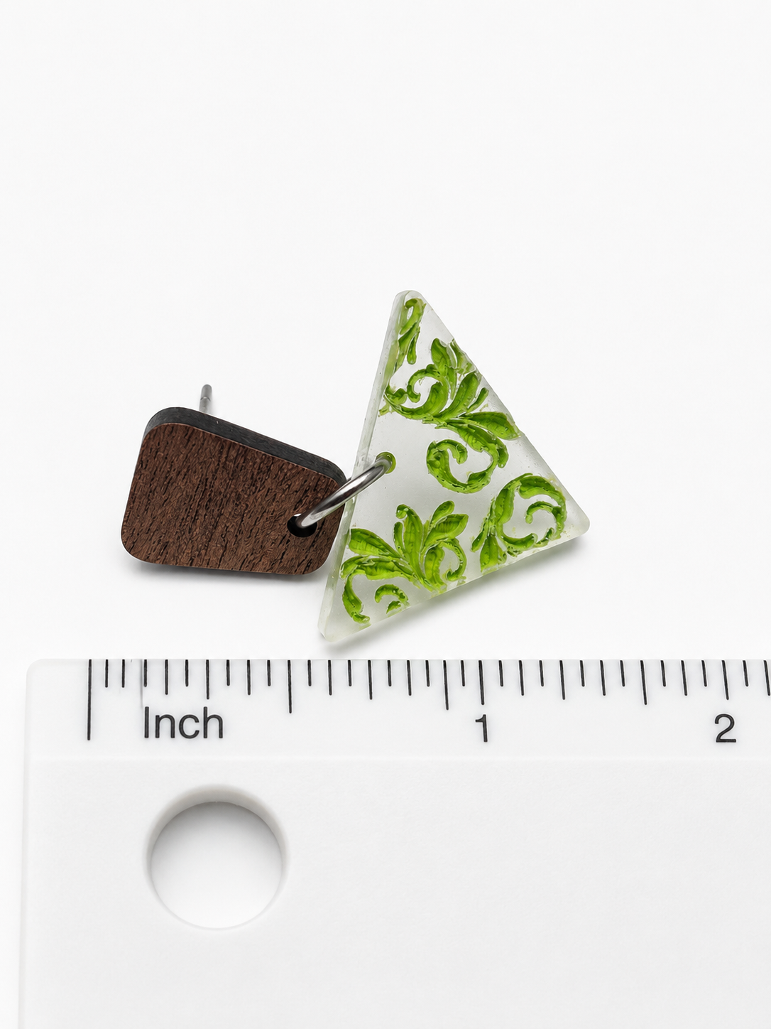 Green Scroll Acrylic & Wood Dangle Earrings