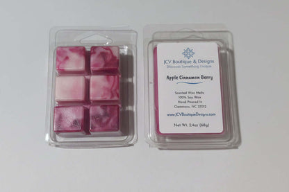 Apple Cinnamon Berry Soy Wax Melt packaging with pink wax cubes