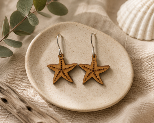 Wooden Starfish Dangle Earrings
