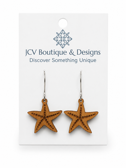 Wooden Starfish Dangle Earrings