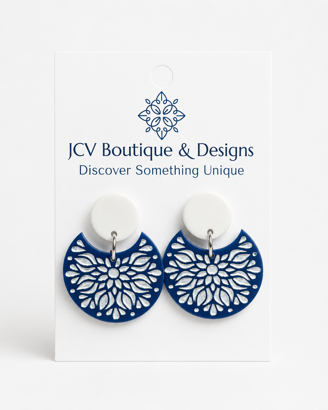 Royal Blue Floral Acrylic Dangle Earrings