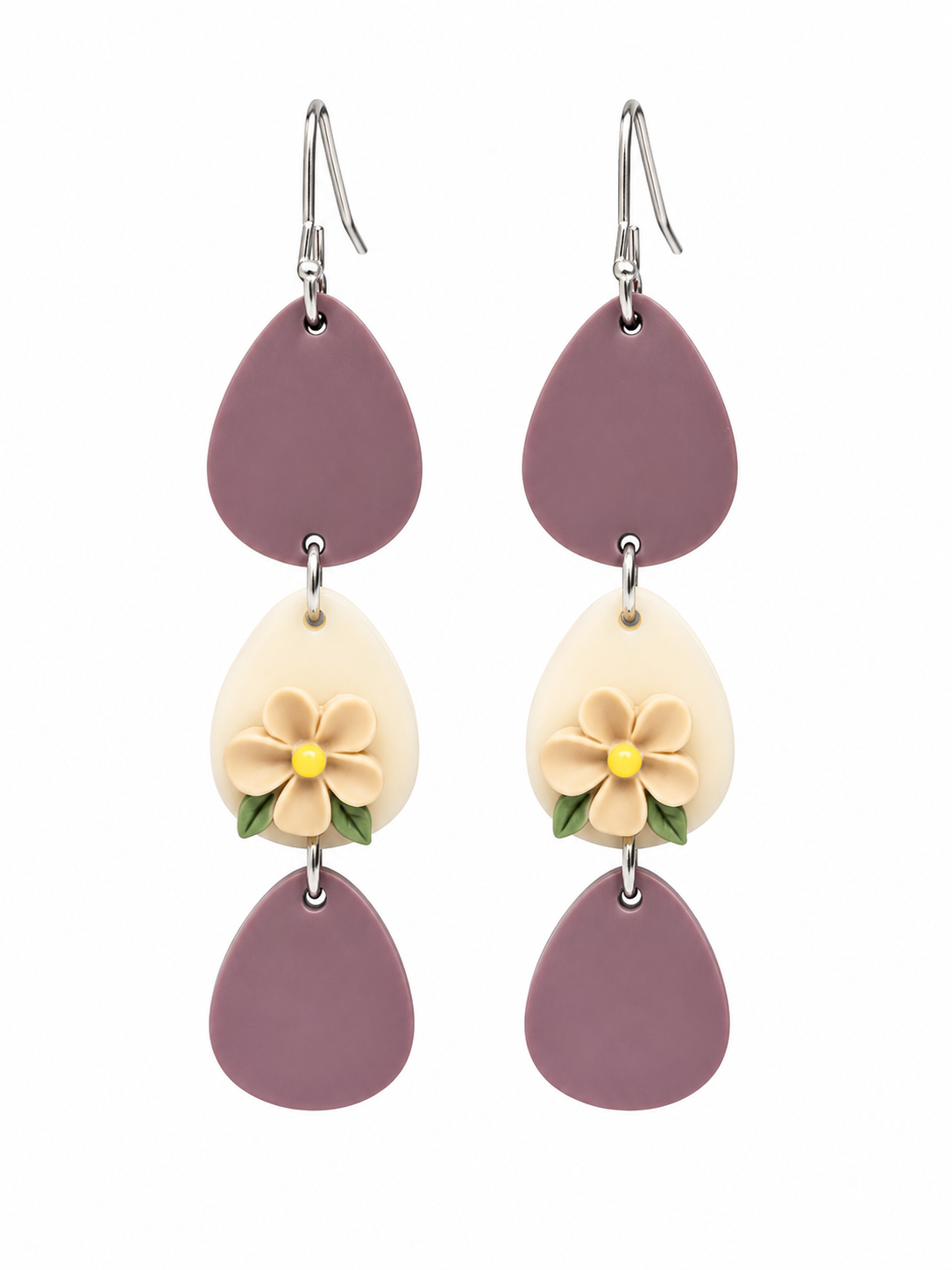 Mauve Floral Tiered Teardrop Earrings