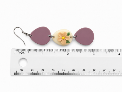 Mauve Floral Tiered Teardrop Earrings