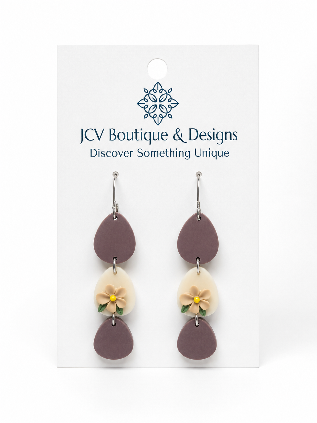 Mauve Floral Tiered Teardrop Earrings