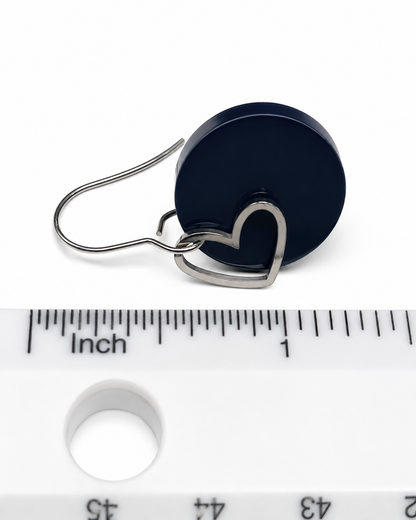 Black Acrylic Silver Heart Dangle Earrings