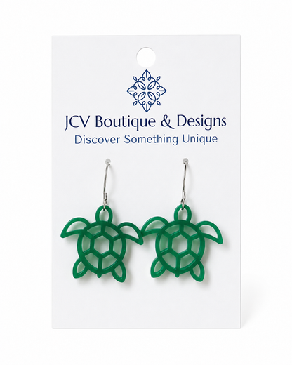 Green Acrylic Sea Turtle Dangle Earrings