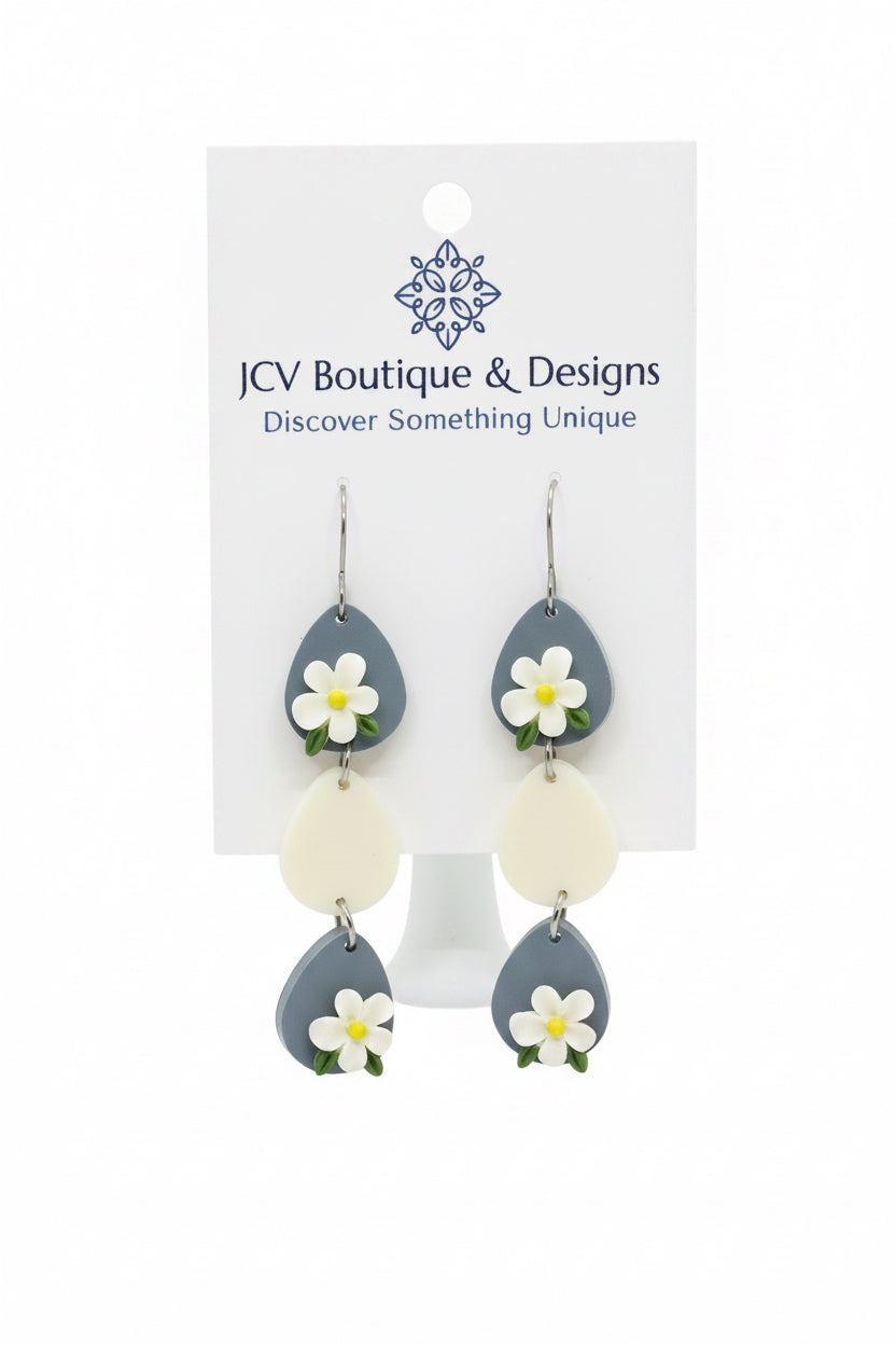 Floral Teardrop Three-Tiered Dangle Earrings