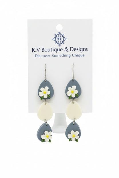 Floral Teardrop Three-Tiered Dangle Earrings