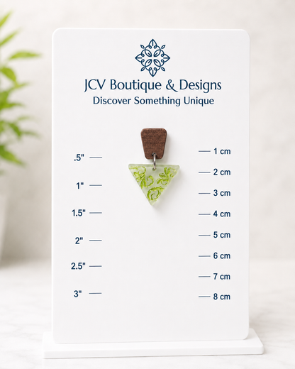 Green Scroll Acrylic & Wood Dangle Earrings