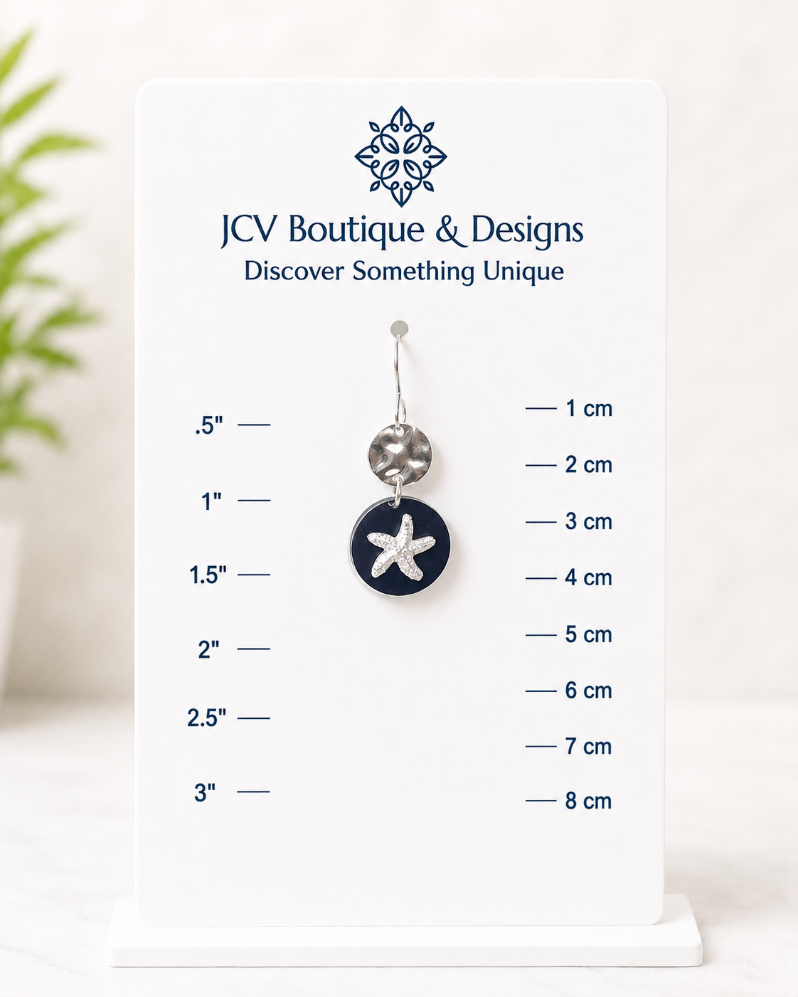 Silver Starfish Black Acrylic Dangle Earrings