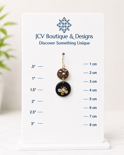 Golden Honeybee Black Acrylic Dangle Earrings