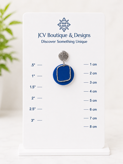Royal Blue Silver Frame Dangle Earrings