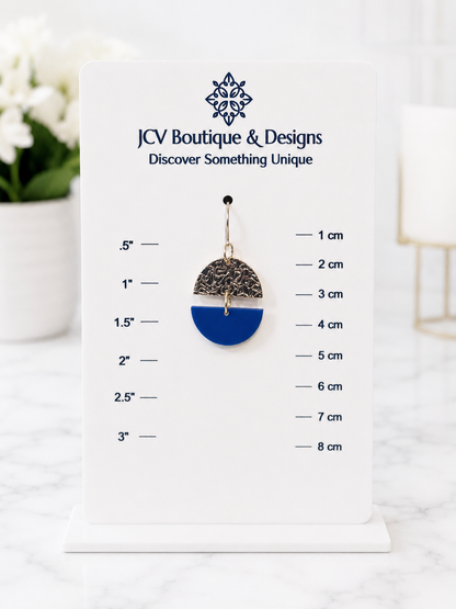 Hammered Gold & Cobalt Blue Crescent Dangle Earrings