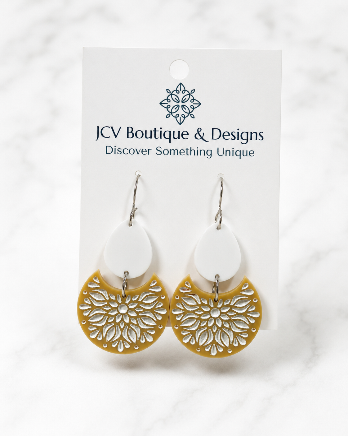 Mustard Yellow Floral Acrylic Dangle Earrings