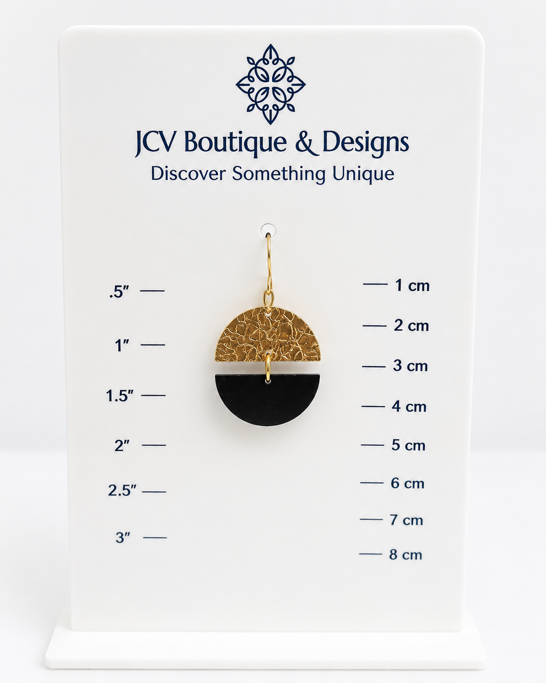 Black & Textured Gold Semicircle Geometric Dangle Earrings