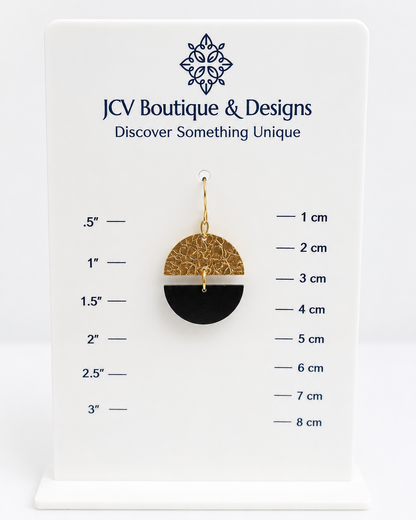 Black & Textured Gold Semicircle Geometric Dangle Earrings