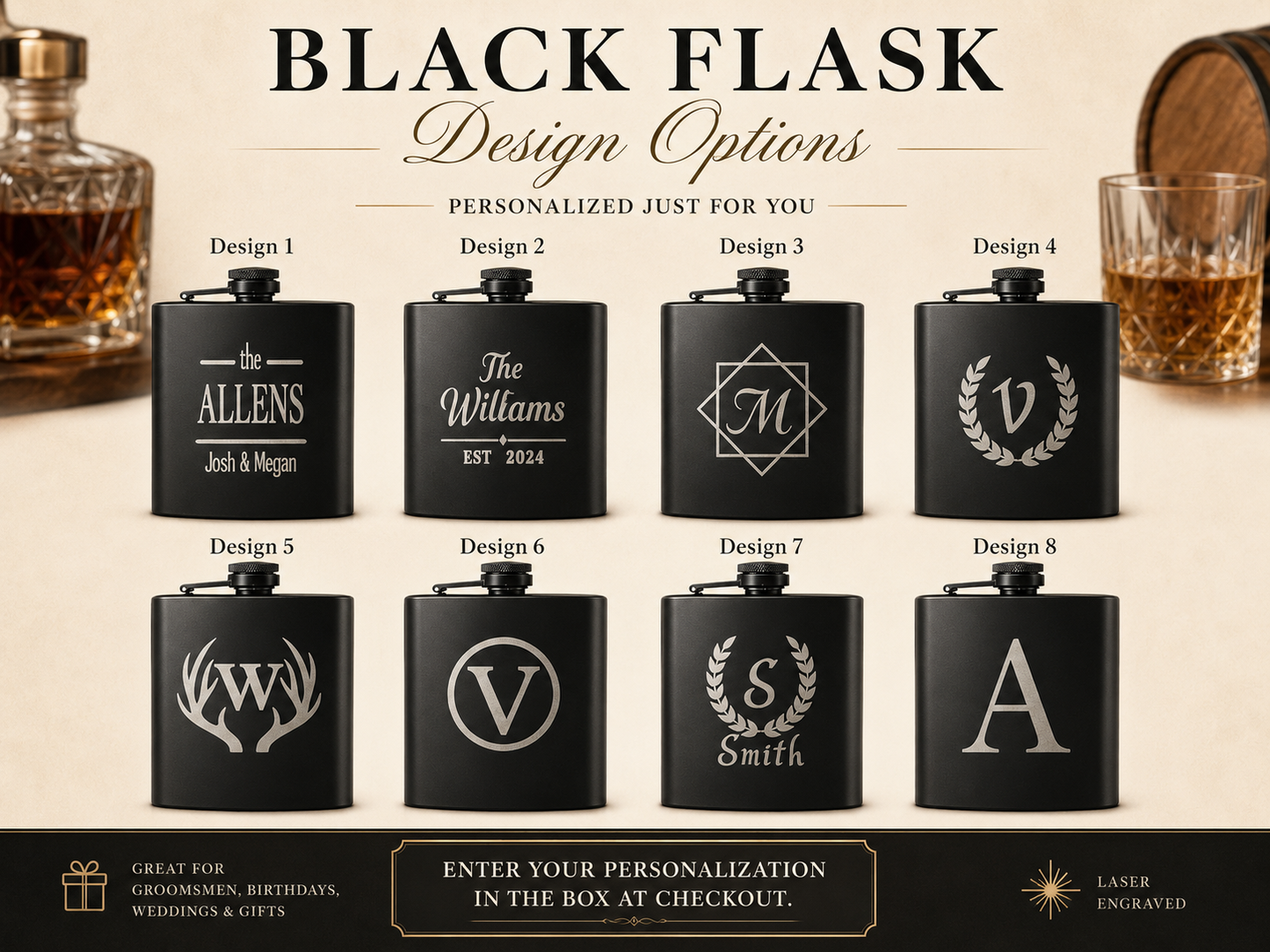 Personalized Whiskey Flask & Crystal Cocktail Gift Set