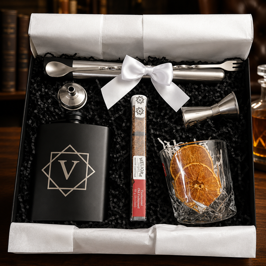 Personalized Whiskey Flask & Crystal Cocktail Gift Set